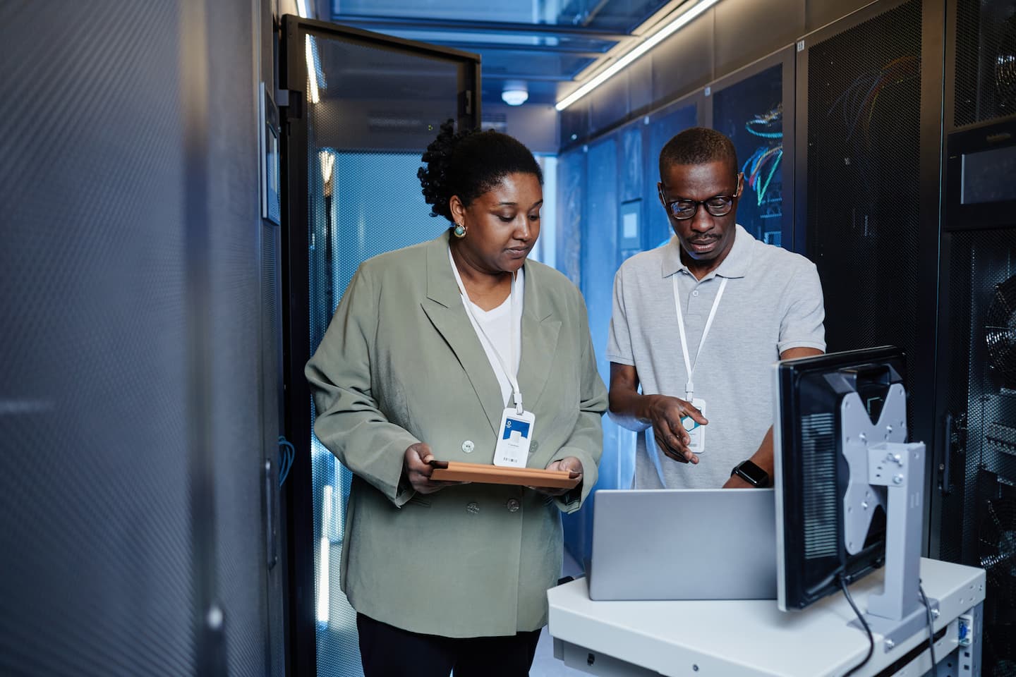 Network engineer working in a data centre