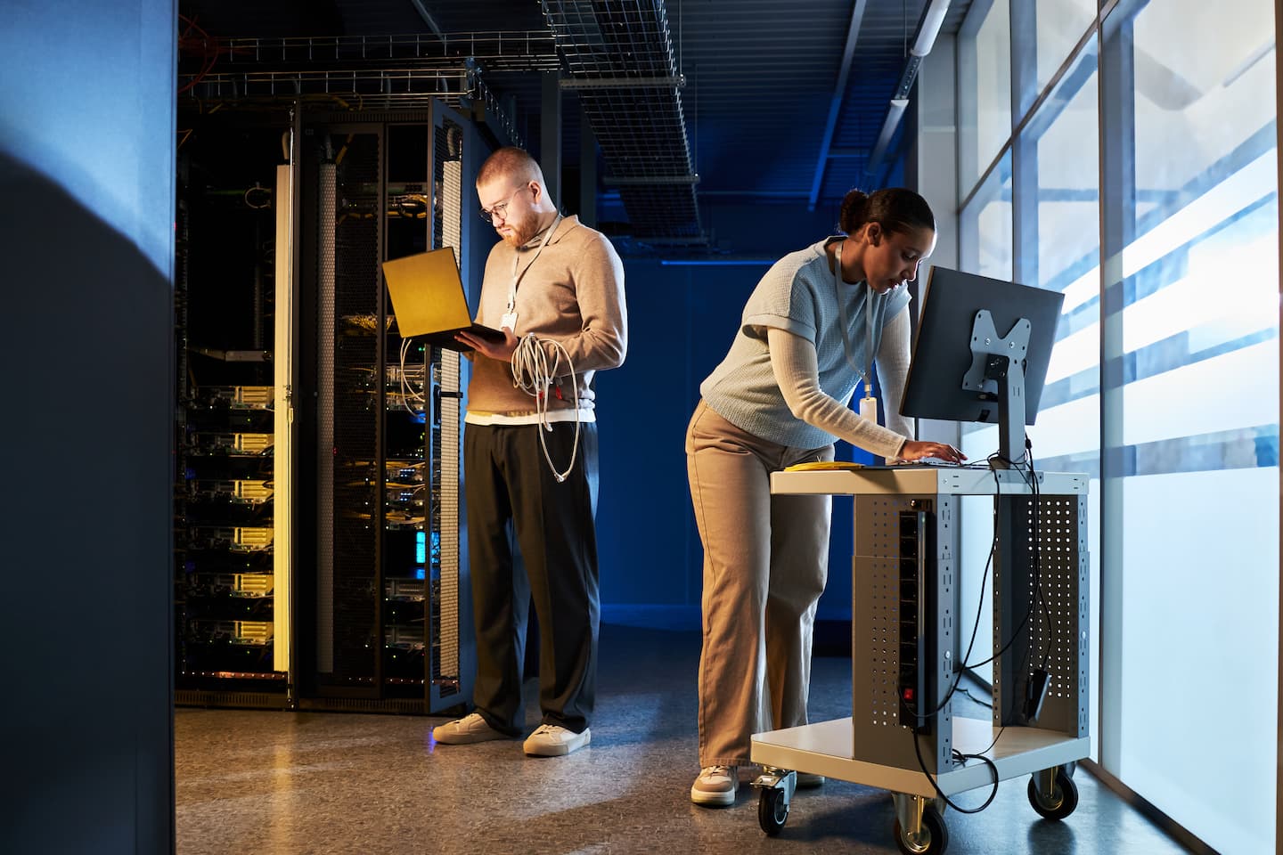 Working in a data centre with advanced technology